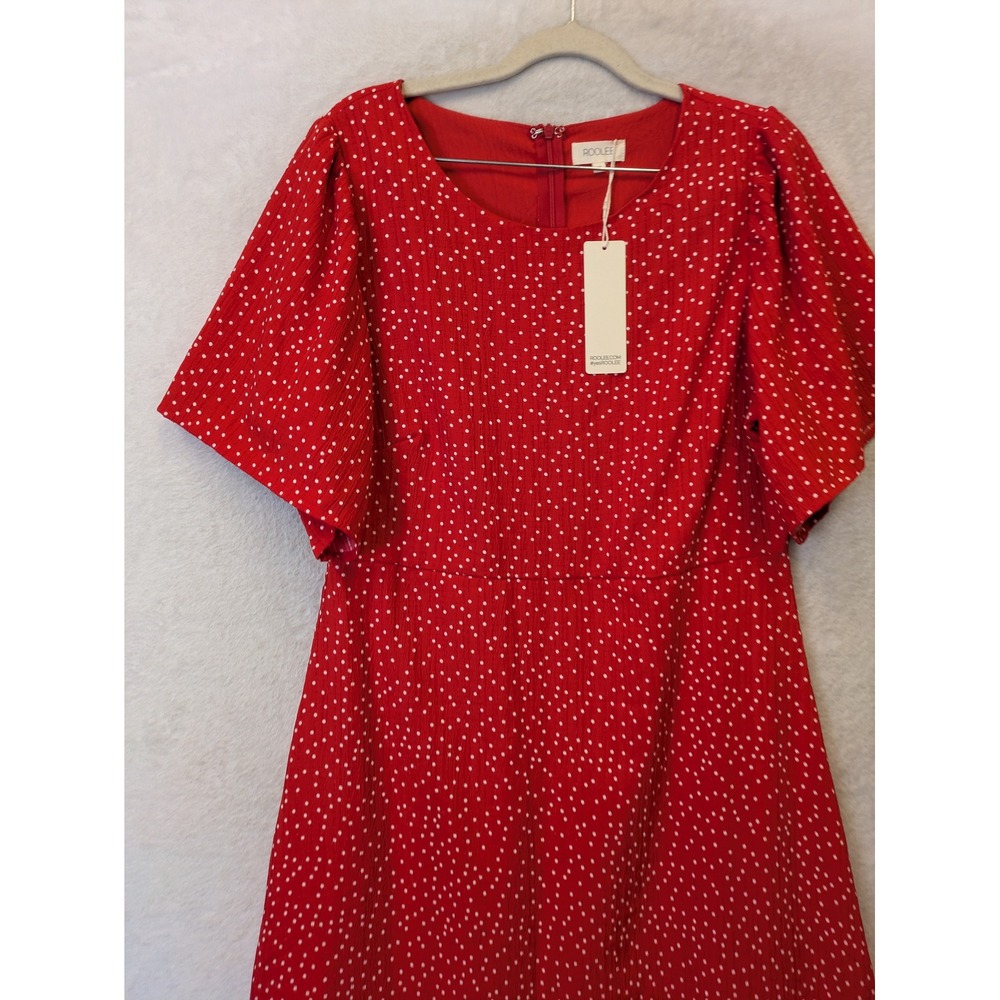 NEW Roolee Midi Dress Women's Medium Red Polka Dot Flutter Sleeve - Picture 2 of 12